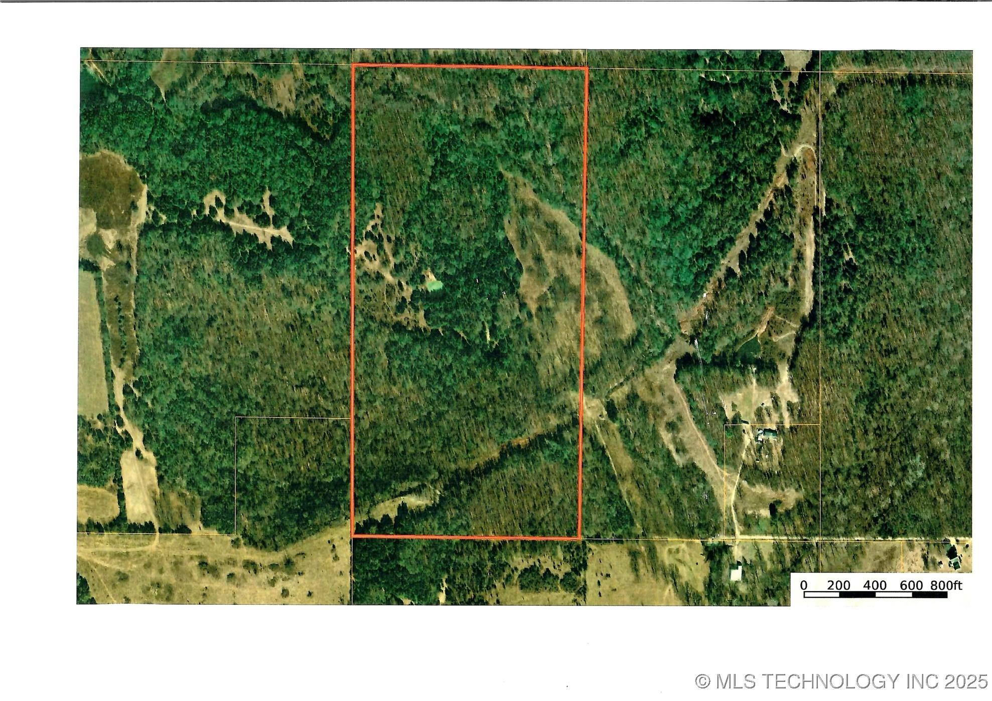 Image 1: Aerial View of the 80 acres showing pond in the mi