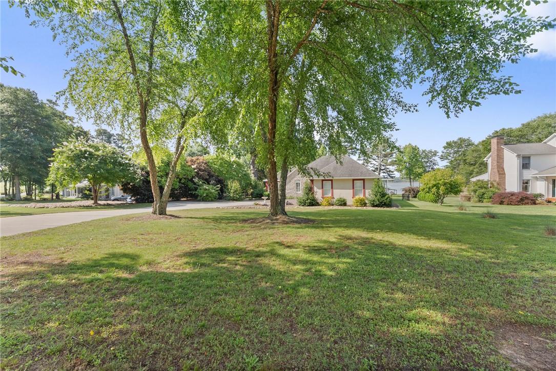 Image 3: Mature trees grace a well-maintained lawn, leading