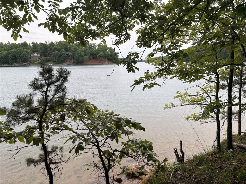 Image 2: A peaceful lakeside setting with lush trees frames