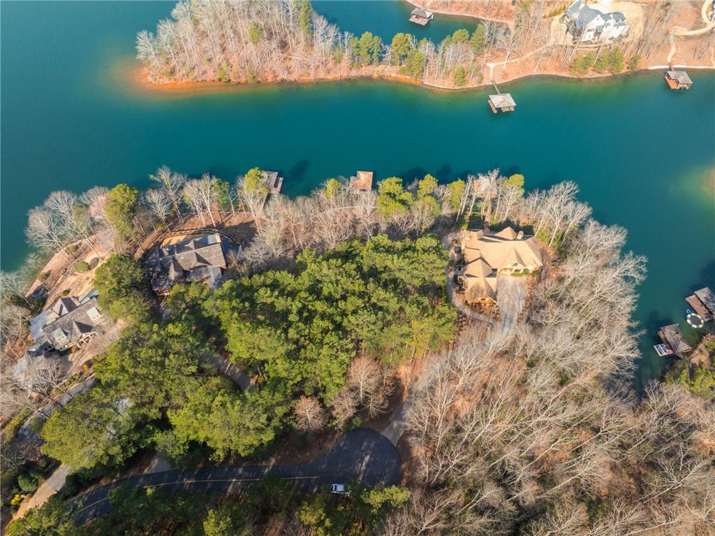 Image 4: Aerial view of homes nestled along a lake, offerin