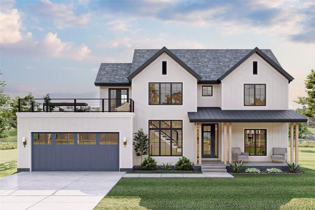 Image 1: This modern farmhouse features a charming front po