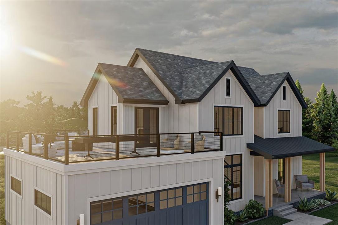 Image 2: This modern farmhouse features a spacious rooftop
