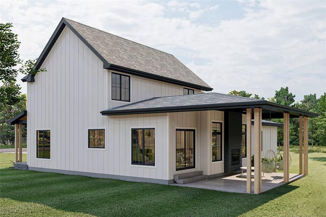 Image 4: This modern farmhouse features a board and batten